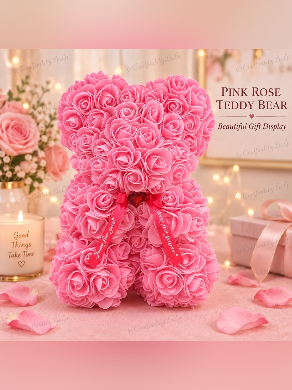 Pink Rose Teddy Bear Gift - Decorative Accessory